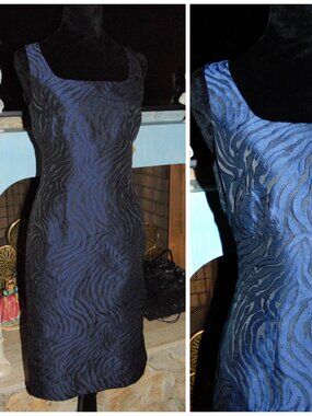 Y2K Vintage Tag BANANA REPUBLIC Dress Blue Black Zebra Pattern Wiggle Dress Sz 4